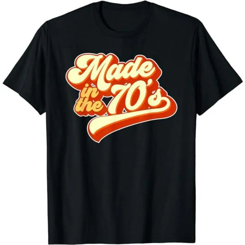 Retro 70s Cotton Fabric Sports Top, Easy-Care Machine-Washable T-Shirt with Retro Print