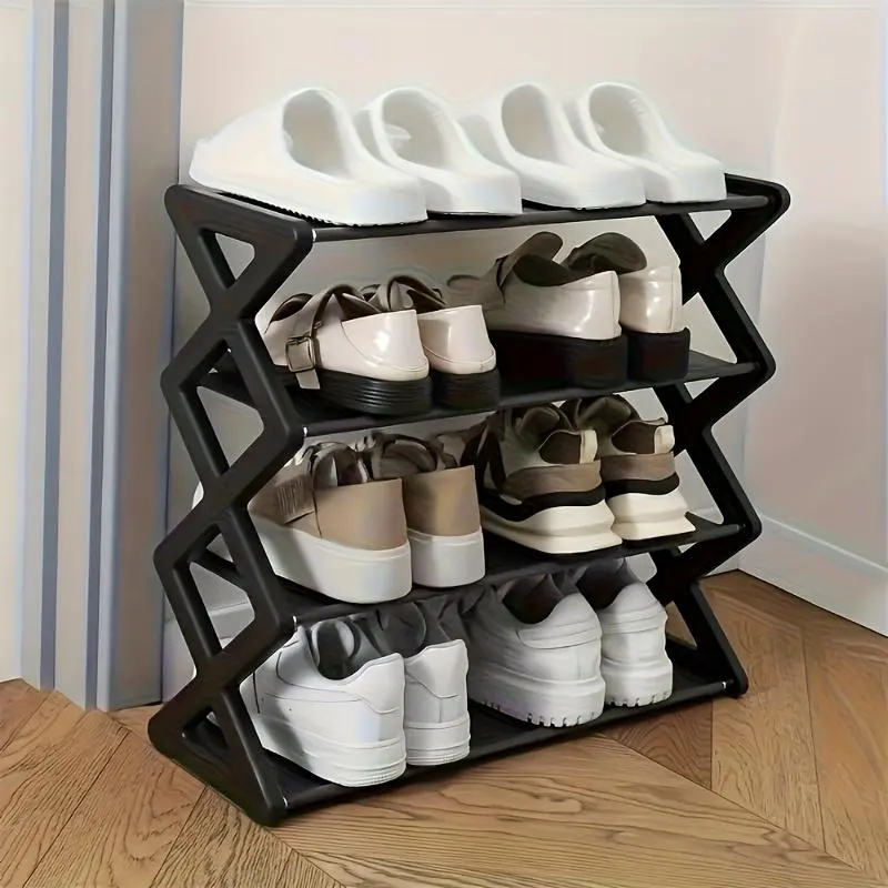 1PC Stainless Steel 4 Tier Shoe Organizer Home Space Saving Easy Assembly Modern Simple Bedroom Entryway Footwear Storage Footwear Organization Shelf Rack Freestanding Shoe Organizer