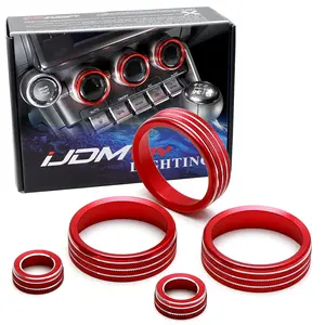 iJDMTOY 5pc Sports Red Aluminum Air Conditioner Climate Controls & Volume/Tune Turner Covers For Subaru 2022-up BRZ, For Toyota 2022-up GR86