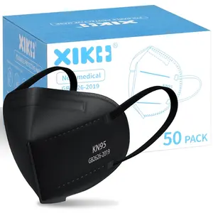 50PCS KN95 Face Masks for Adults Black 5 Layer Cup Dust Safety Masks Mascarillas Efficiency≥95% Breathable Elastic Ear Loops & Adjust Nose Clip Kn95 Face Mask for Travel Healthcare
