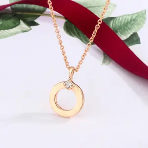 Luxury Modern Artistic Geometric Rose Gold Circle Pendant Timeless Necklace Jewelry