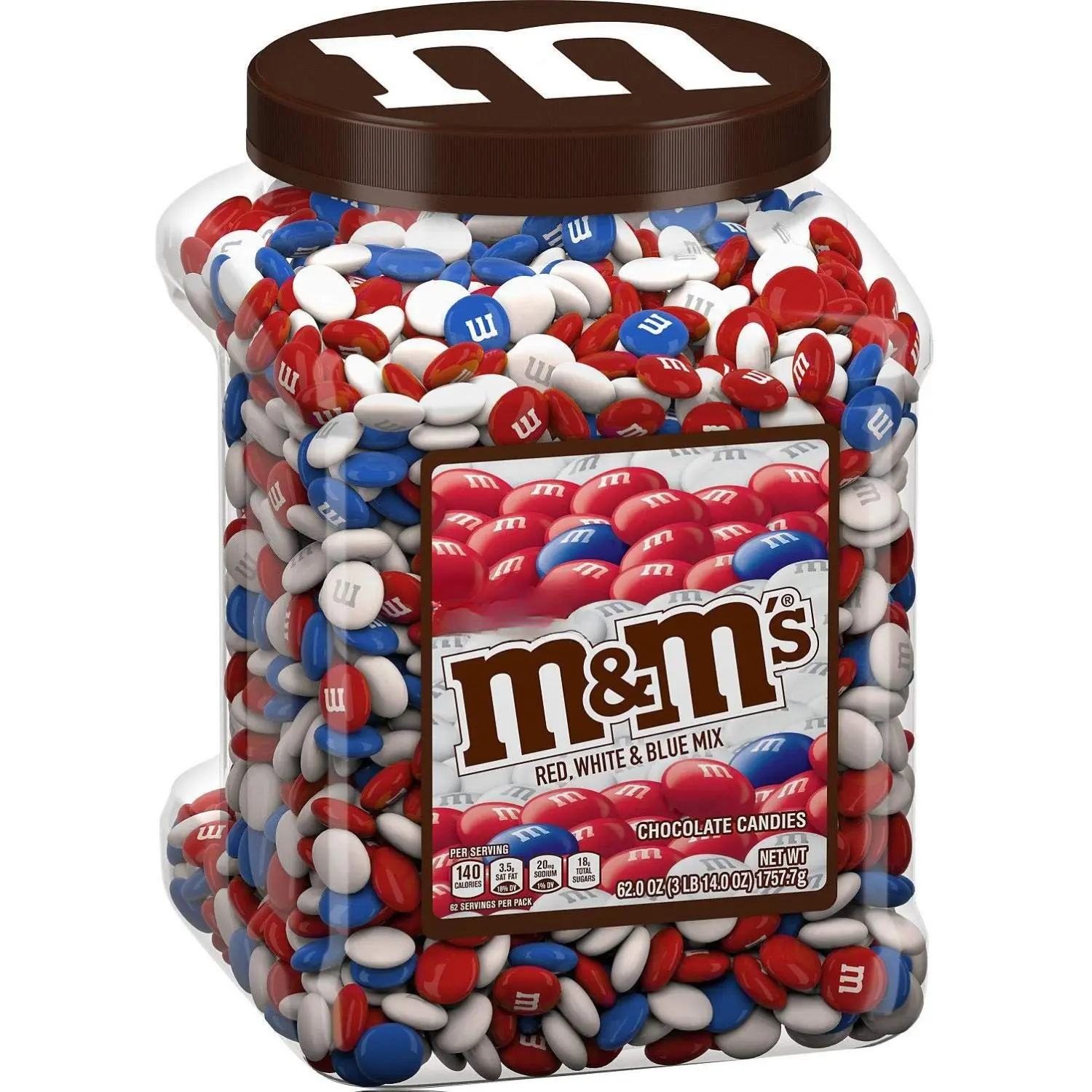 M&M's Patriotic Mix Red White & Blue Milk Chocolate Candies 62 Oz Jar - EXPEDITED 2ND DAY AIR SHIPPING INCLUDED