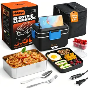Portable Steel Truck Workplace Daily Meal Electric Thermal Lunch Heater, Square Compact Design, Digital Display, Anti-Spill Seal