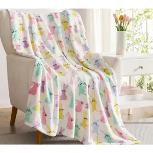 Cute and colorful rabbit dreamland, super soft flannel blanket, suitable as a gift for Valentine's Day, Mother's Day, or Father's Day. Can be used on the bed, in the car, in the office or during camping.