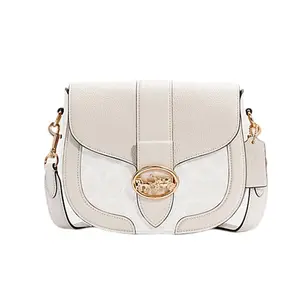 COACH Georgie 21 Hobo Bag for Women – Monogram Canvas and Leather Saddle Bag in Beige
