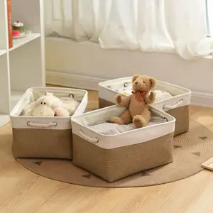 Storage Basket Foldable Storage Box for Shelves Fabric Storage Cube Gift Cabinet Linen Organizer Spliced Cotton Linen Thickened Clothes Dirty Laundry Basket Foldable Storage Basket Handheld Lidless Toy Underwear Storage Box Washable Clothes Baskets