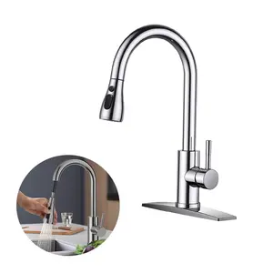 Kitchen Faucets, Brushed Nickel Kitchen Faucet with Pull Down Sprayer, High Arc Single Handle Stainless Steel Sink Faucets 1 or 3 Hole, Kitchen Sink Faucets for Farmhouse Camper Laundry Rv Bar