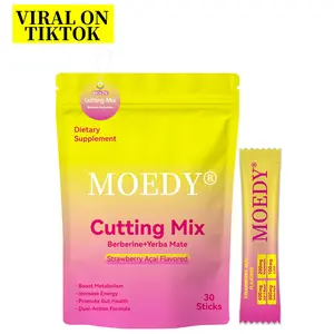 MOEDY Strawberry Acai Flavor Cutting Mix - Berberine + Yerba Mate forGym Goals, Metabolism & Energy Support, 30Sticks Drink