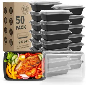 Meal Prep Containers, 50 Pack Extra-thick Food Storage Containers with Lids, Disposable & Reusable Plastic Bento Lunch Box, BPA Free, Stackable
