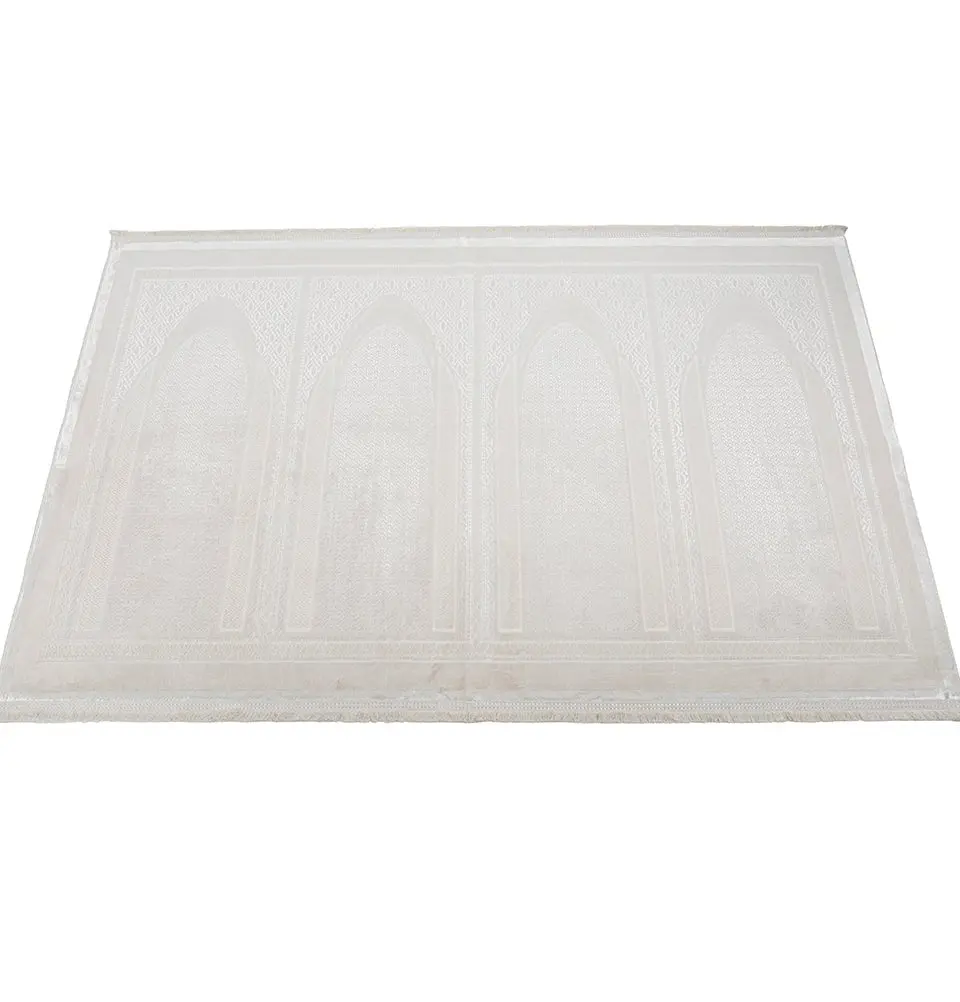 Wide 4 Person Masjid Islamic Prayer Rug - Serenity Garden Creme