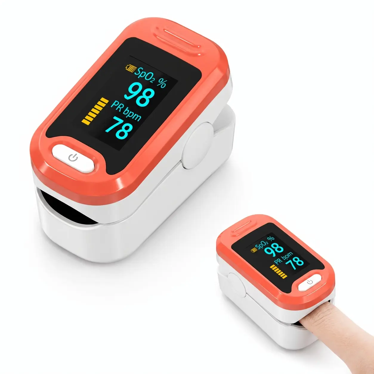Vibrant Orange Portable Fingertip Display Device - Clear OLED Screen, 1-Touch Operation, Auto Power Off, Lightweight Compact Design - for Home, Travel Use