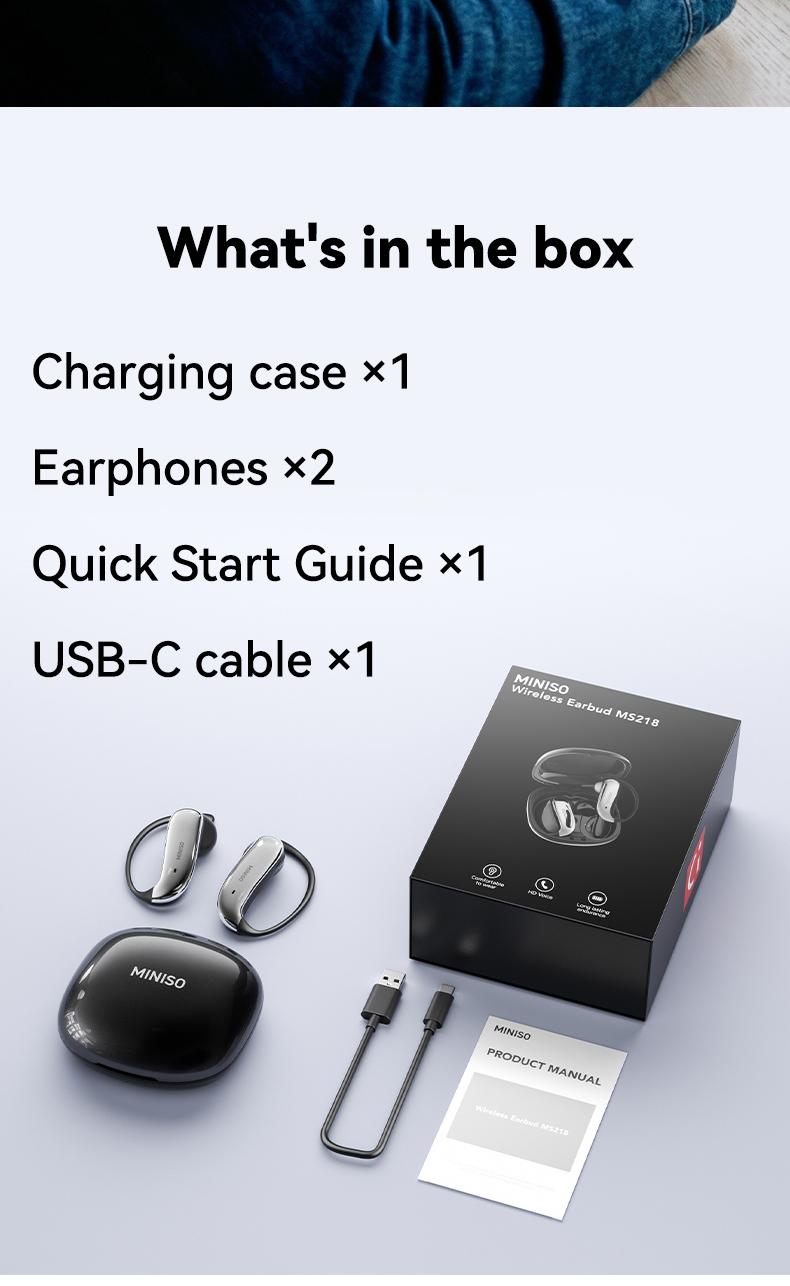 MINISO MS218 Open Ear Bluetooth Headphones, Translator Earbuds with 134 Languages, Active Noise Cancelling, 3D Spatial Audio, Comfortable Titanium Alloy Earhooks for Work, Travel, Sports