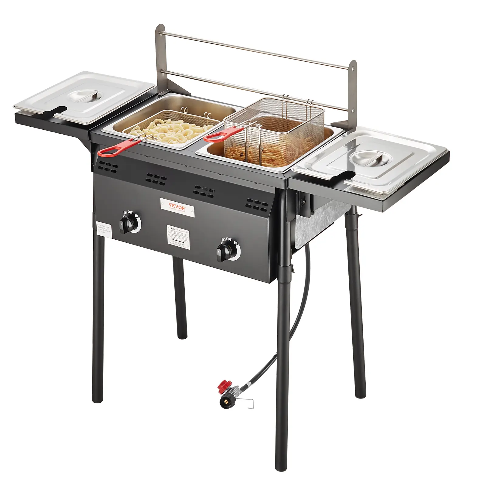 VEVOR  Outdoor Propane Deep Fryer, Double Burners Commercial Fryer, 16 Qt Stainless Steel Cooker with Removable Baskets & Lids & Tanks, Oil Fryer Cart with Thermometer & Regulator, For Outdoor Cooking