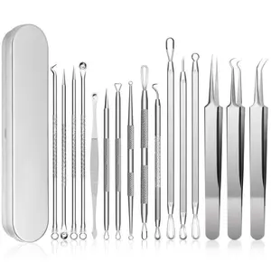 pimple needle drain 16 PCS Pimple Popper Tool Kit, Acne Blackhead Tools for Blemish, Blackhead Remover Tools,410 Premium Professional Stainless Acne Pimple Extractor Tool with Metal Box Set.