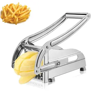 French Fries Maker with 2 Blade Sharpeners, Stainless Steel Durable Vegetable Slicer Dicer, Non-Slip Feet Kitchen Tool Accessories, Kitchen Gadgets