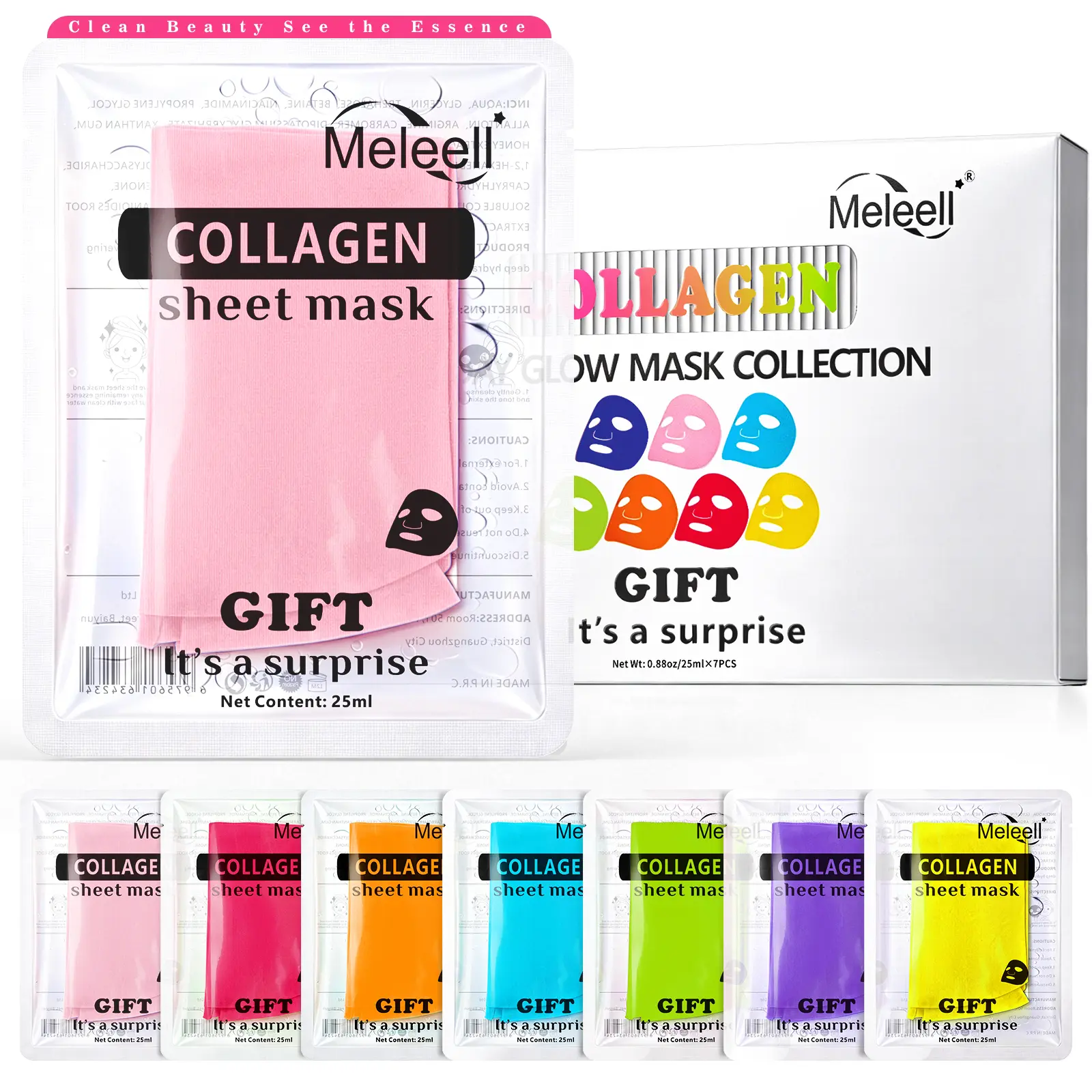 7-Color Collagen Face Mask Set, Hydrating & Brightening Sheet Masks with Moisturizing Anti-Aging Serum for a Dewy Glow, Gentle on Sensitive Skin, Spa Gifts for Women & Teens Moisturizing Facial Mask Nourishing Facial Mask Anti Aging Mask Anti Wrinkle Mask