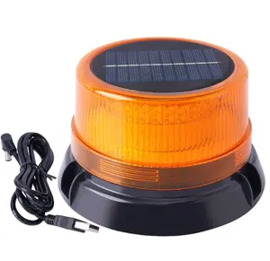 Solar LED Wireless Strobe Lights, Waterproof Rechargeable Amber Beacon Light with Strong Magnetic Base, Warning Rotating Flashing for Working Vehicle