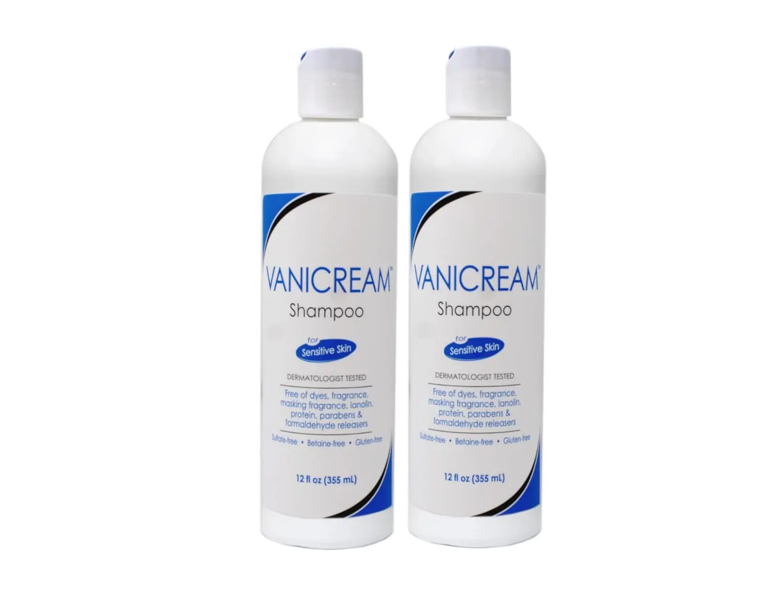 Vanicream Sensitive Scalp Shampoo with Gentle Surfactants for Scalp Care, 12 fl oz (Pack of 2) - Unscented, Free of Dye, Sulfate, Paraben