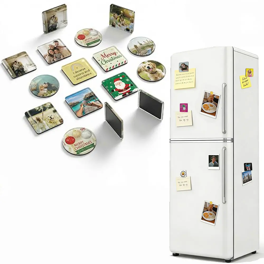 Custom Photo DIY Fridge Magnets, Personalized Acrylic Magnets with Logo Text QR Code, Customizable Logo Fridge Magnet for Wedding Party Favor Home Kitchen Decor & Promotional Gifts