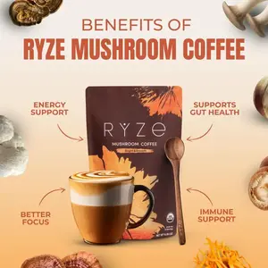 RYZE SUPERFOODS Mushroom Coffee USDA Organic with 6 Adaptogenic Mushrooms and MCT Oil, USA Grown Instant Coffee for Better Energy, Focus, Digestion, Immunity with Lions Mane & Turkey Tail (30 servings)-3Re Vitamin Bathroom