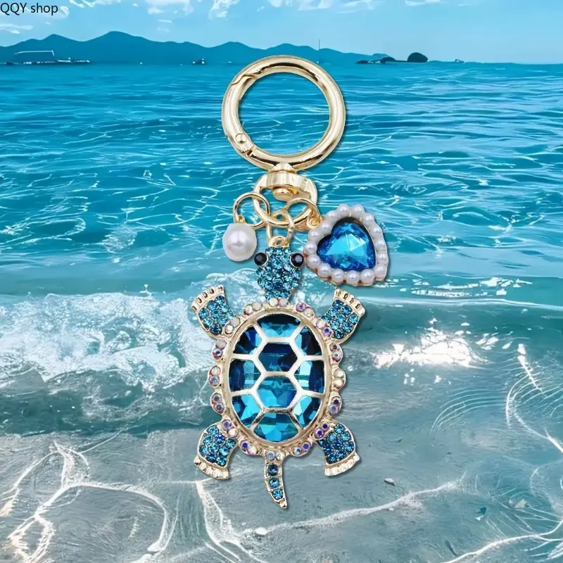 Ocean Style Turtle Keychain with Pearl Heart Charm, Bohemian Sea Animal Bag Charm, Stylish Fashion Pendant Accessory, Cute Nautical Key Ornament, Ideal Holiday Birthday Gifts for Women Teen Girls