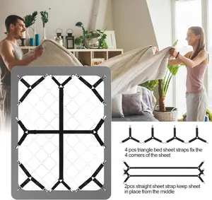 6 PCS  Bed Sheet Straps, Secure and Fitted Sheet Straps for Full Size Bed, Adjustable Sheet Clips Elastic Fasteners Holders for Corners, Enhance Your Sleeping Experience
