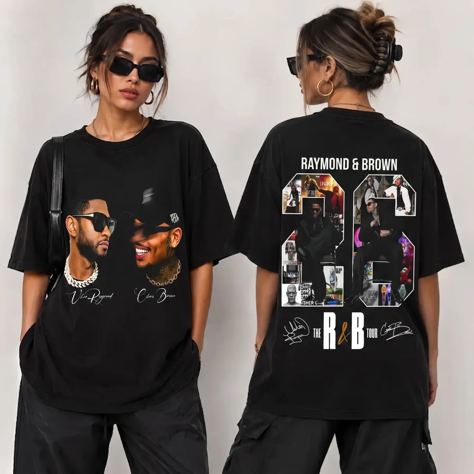 [FREE SHIP] Brown Raymond Tour 2026 T-Shirt, Breezy Raymond & Brown Tee, Rhinestone R&B Clothing, Two Icons One Impact Top, Vintage Retro 90s Block Number 26 Merch