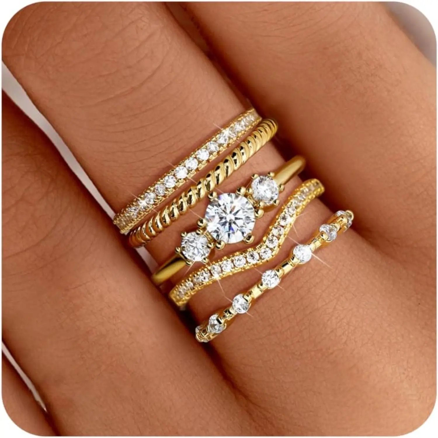 MILACOLATO Stackable Rings for Women 14K Plated Gold Minimalist Non Tarnish Cubic Zirconia Thumb Ring Set Dainty Knuckle Ring Trendy Statement Stacking Rings Set Size 5-10, Cz Rings, Plated Metal