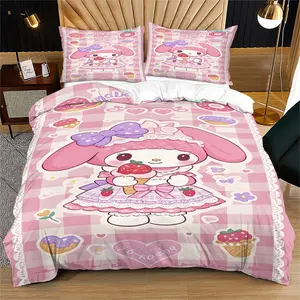 My Melody Pattern Printed Soft Durable Bedding Set, Includes 1 Fitted Sheet and 1 or 2 Pillowcases, Excluding The Core And Pillow Core, Modern Style Bedroom Decor