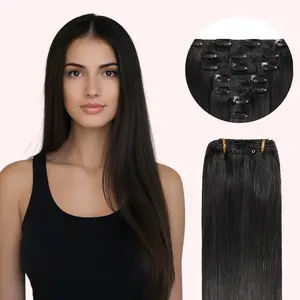 TIKUhair 100% Human Hair Clip-In Extensions, 7 Pcs with 16 Clips, 70/80g, Seamless Edges, Straight Texture, Invisible Design for Natural Look