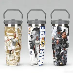 1pc 30oz double-layer stainless steel insulated cup, owned by French football star Kylian Mbappé.body is printed Mbappé's on-field image. Multiple patterns are available. It is a portable travel water cup, Soccer game watching or daily commuting.