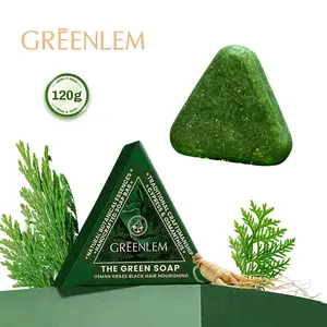 GREENLEM Anti-Hair Loss Shampoo Bar — 120g biotin-enriched herbal soap with 14 ingredients (Usma grass, ginseng, tea tree oil). Strengthens roots, cleanses, nourishes, protects, ideal for thinning hair