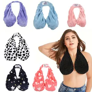 Female Hanging Neck Coral Fleece Towel - 1-Pack Strapless Chest-Wrapping Towel Bra, Double-Sided Plush, Super Soft, Warm, Breathable, Hangable, Suitable for Beach & Daily Use