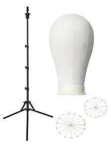 22 Inch Wig Head with Stand, Canvas Wig Head for Making & Displaying Wigs, Display & Make Wigs, suitable for hairdressers and beauticians, includes 30 T-Pins
