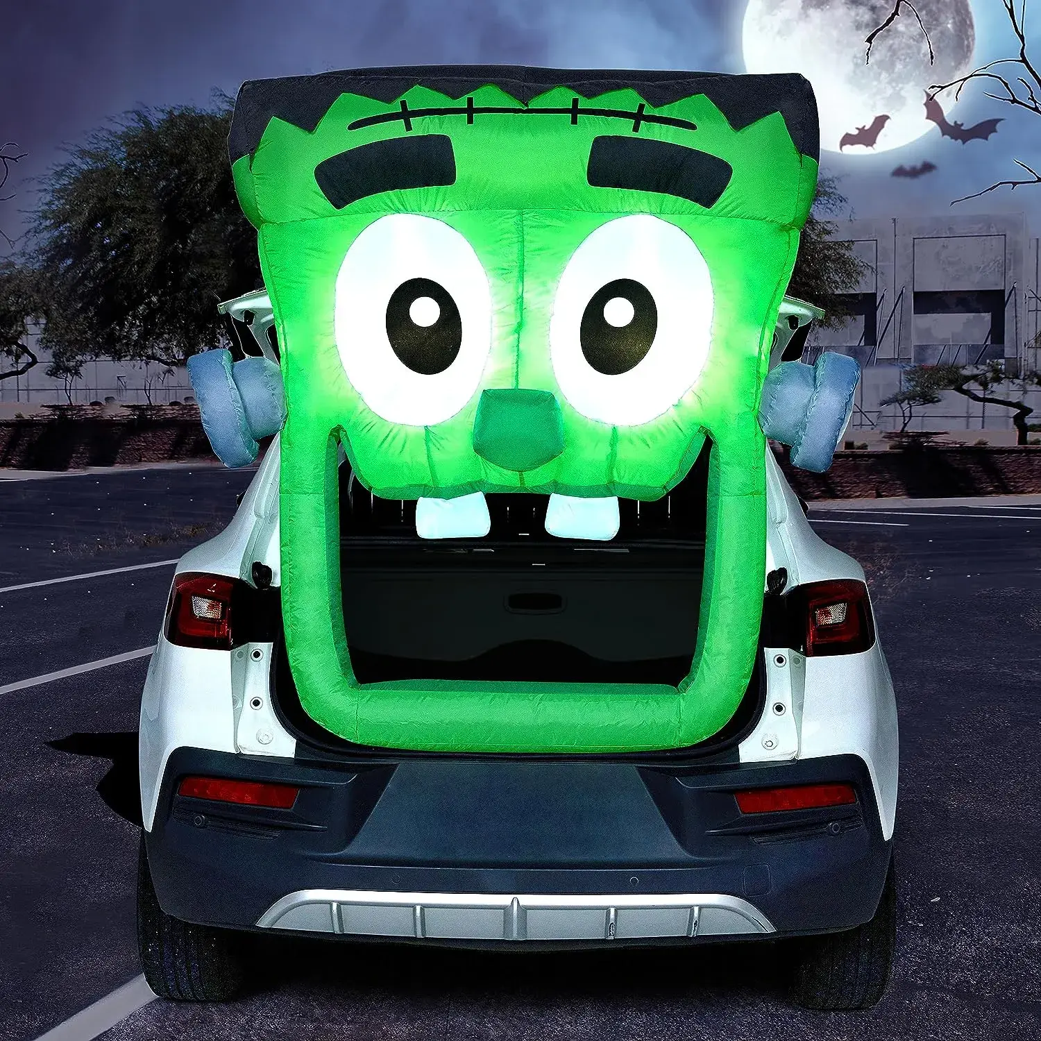 4.3 FT Halloween Inflatable Outdoor Decorations, Trunk Or Treat Car Decoration, Halloween Blow Ups Green Zombie with Built-in LEDs for Halloween Decor, Halloween Yard Decorations