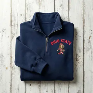 Embroidered Ohio State Football Sweatshirt, Game Day Shirt, Football Masscot Fan Sports Gift, Unisex Embroidery Quarter Zip Sweater