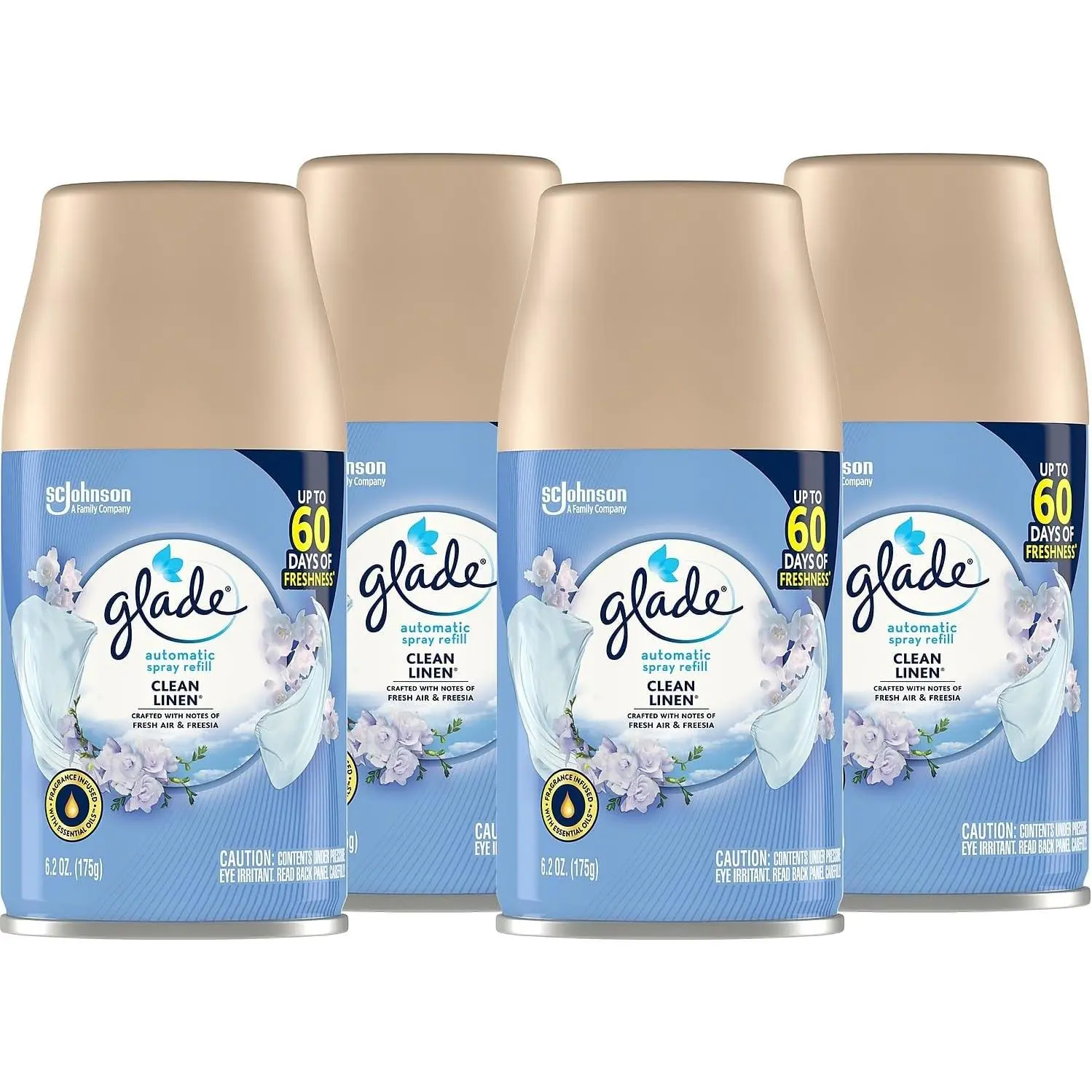 Clean Lenin Automatic Spray Air Freshener Refill, 6.2 Oz (Pack of 4) - Scented Home Fragrance for Home Care Supplies