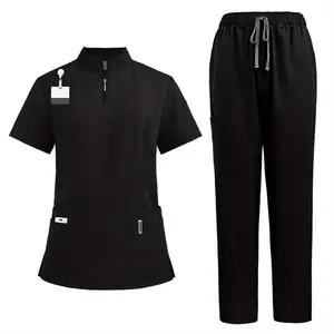 Stand-upCollarZipperWorkUniform,StraightPants,Polyester,MachineWoven,FittedStyle,WorkwearwithPocketsWomenswearMinimalist