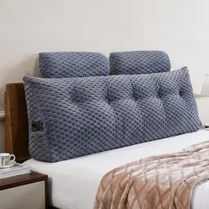 Queen Size Wedge Headboard Pillow, Triangular Bed Wedge Pillow with Neck Roll Pillow, Large Bolster Backrest Support for Sitting in Bed, Grey 59x8x20 Inches