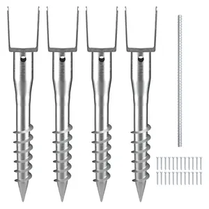 VEVOR No Dig Ground Anchor, TikTokShopBlackFriday, 4 Pack 3.94 x 2.76 x 27.56 in DIY Screw in Post Stake, Includes 6 Lag Bolts & a Rebar, U-Shape Heavy Duty Steel Post Holder, Great for Mailbox Posts and Fence Posts