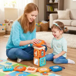 Montessori Activity Cube Toys for Kids, 7 Learning Activities, Teething Toy, Funhouse Mirror, Animal Clock, Carrot Puzzle, Rotating & Spinning, Numbers, Travel Sensory Toys for 1-2 Year Old Boys & Girls, Safe & Durable, Ideal Gift