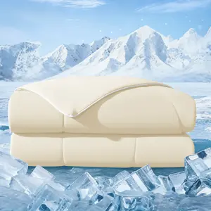 Shilucheng Arc-Chill Cooling Comforter (90"x90"), Q-Max >0.4 Cooling Fabric, All-Season Snow Ivory Down Alternative Comforter for Hot Sleepers, Breathable Lightweight Soft