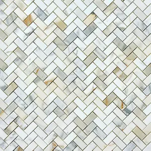 Calacatta Gold  Herringbone 1x2 Polished/Honed Marble Mosaic Tile Sample