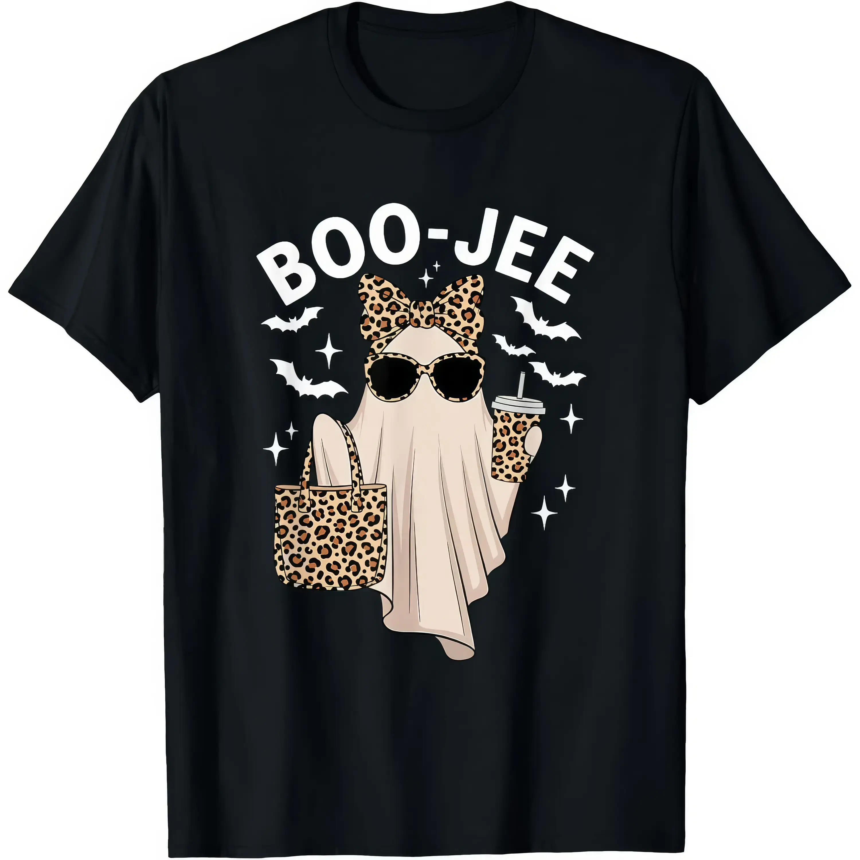 Comfort Colors Boo-Jee Ghost Unisex Cotton T-Shirt, Leopard Ghost Tee, Ghost Coffee Funny Fall Shirt, Girly Halloween Gift, Boojee Shirt