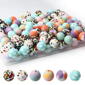 75 Silicone Beads Kit, Bead Assortment, 15mm Soft Rubber Round Beads for Bracelet Making, Keychain Jewelry DIY Crafts, Loose Bead Set for Necklaces