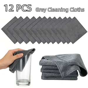 12PCS Microfiber Cleaning Cloth Set, Reusable & Washable, Ultra Absorbent, Durable Towels for Kitchen Utensils, Dishes, Glass, Car & Machine Cleaning, Grey 30x30cm