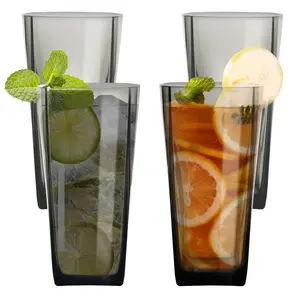 4-Pieces Stackable Reusable PS Plastic 12 oz Water Tumbler Shatterproof Large Capacity Drinking Glasses Water Cup Set for Home Picnic Party，Outdoor Juice Beer Milk (Grey)