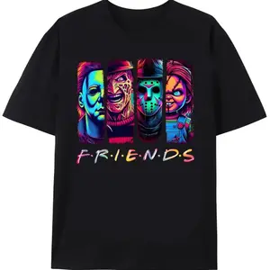 Men's 100% Cotton Round Neck Shortsleeve Printed Tshirt - Black, 200g Tropical Casual Fabric, Vintage Neon Halloween Horror Character Sweat Style, Custom Fit, COD Eligible Menswear Streetwear