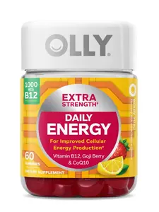OLLY Extra Strength Daily Energy Gummy, Caffeine Free, 1000mcg Vitamin B12, CoQ10, Goji Berry, Adult Chewable Supplement, Berry Yuzu Flavor - 60 Gummies