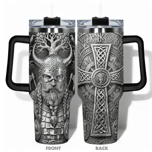 1pc Stainless Steel Cup 40oz/30oz/22oz/20oz/14oz Water Bottle, Drinkware Thermo Tumbler, Funny Design With Viking Warrior and Norse Mythology Durable Insulated Double-layer insulation Leakproof Large Capacity, Needed for Gym, Hiking, Travel Ideal Birthday